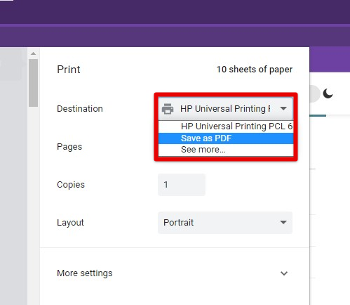 Save as PDF option