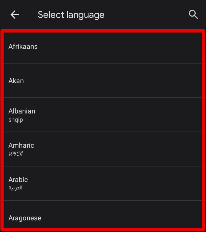 Selecting languages
