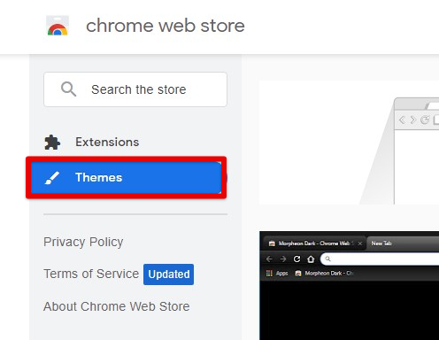 Themes section on Chrome Web Store