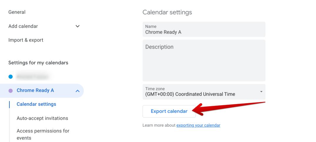 Using the "Export calendar" option