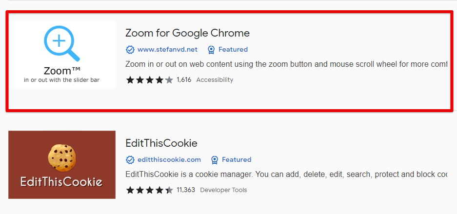 Zoom for Google Chrome extension