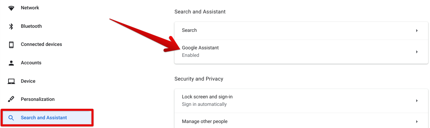 Accessing Assistant settings