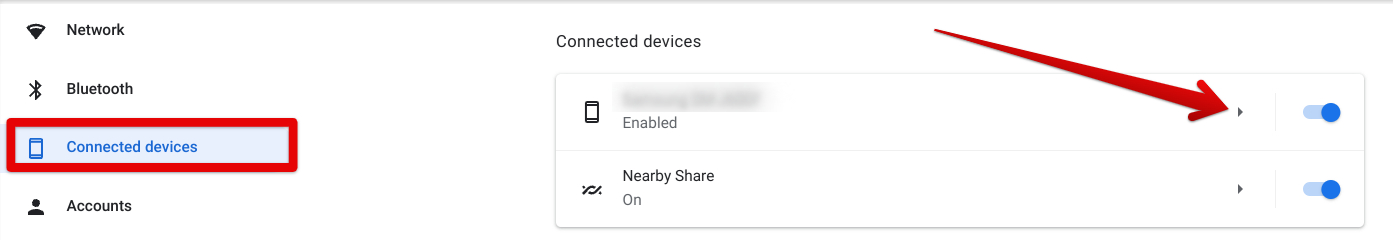 Accessing the connected device's settings
