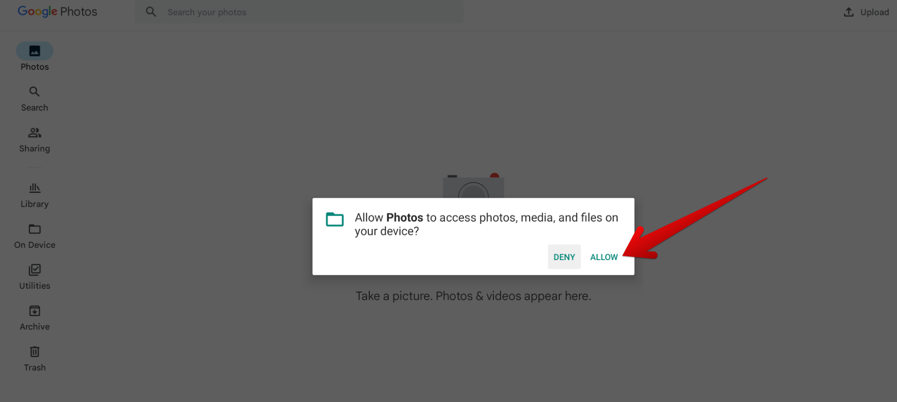 Allowing Photos to access your Chromebook data
