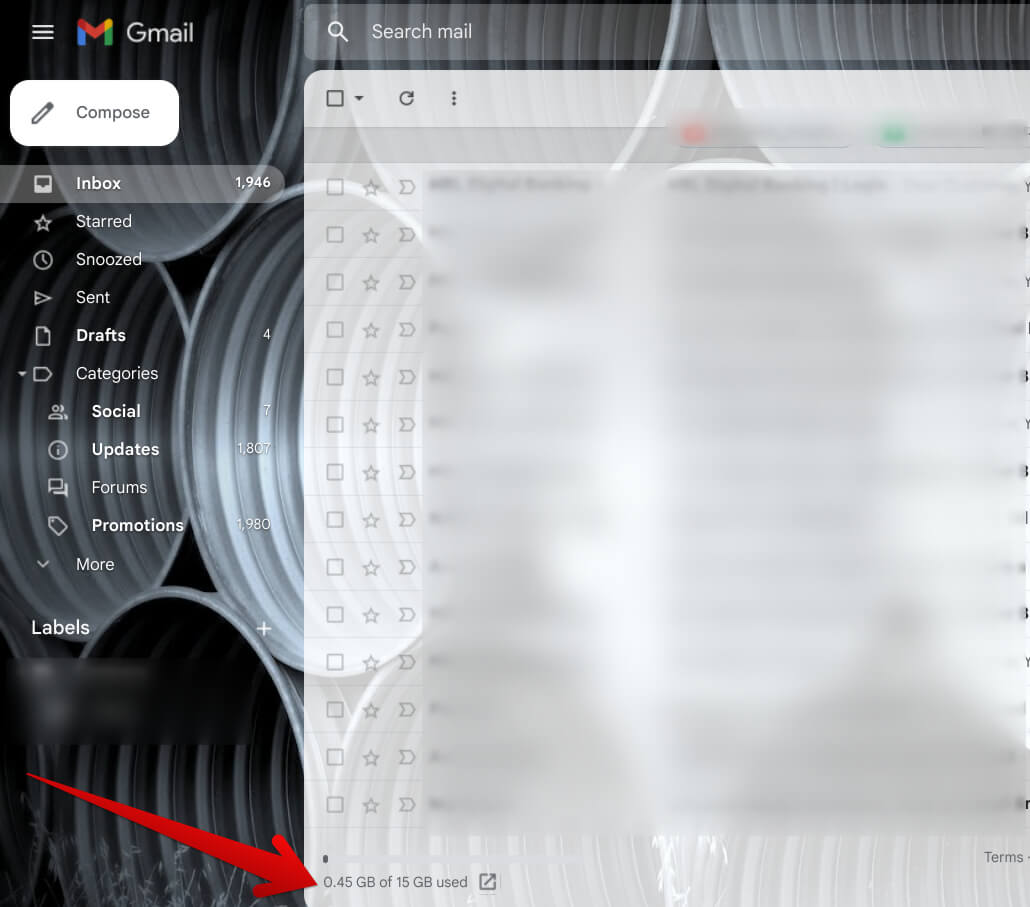 Cloud storage space in Gmail on ChromeOS