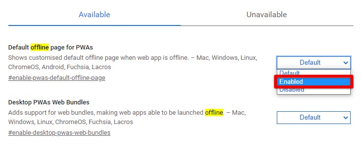 Enabling Chrome's offline mode