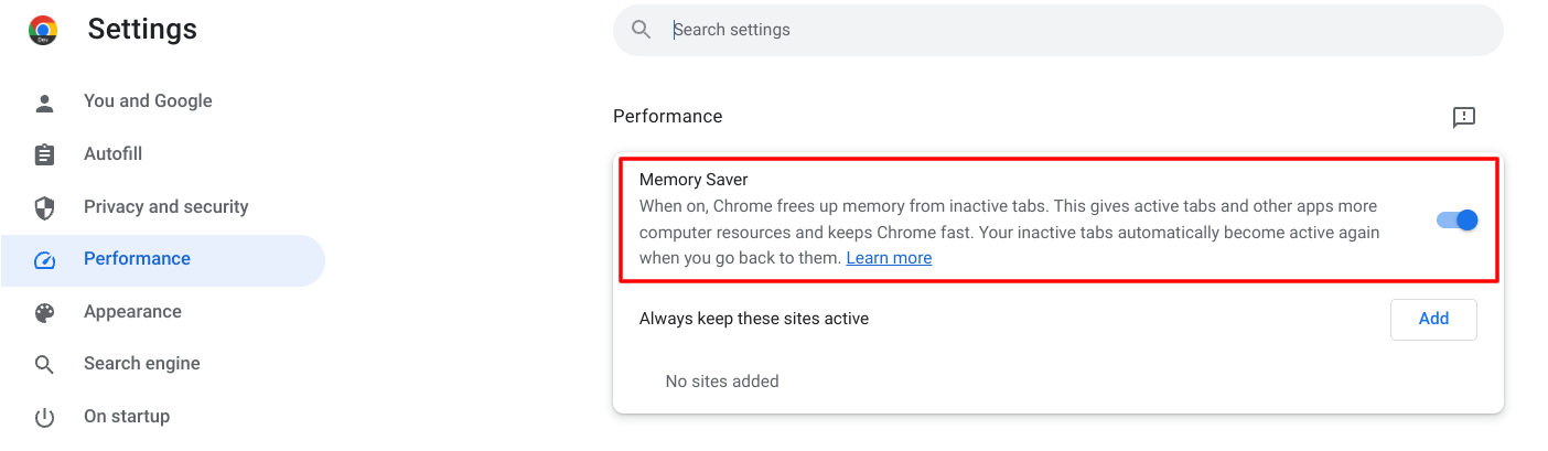 Enabling "Memory Saver"