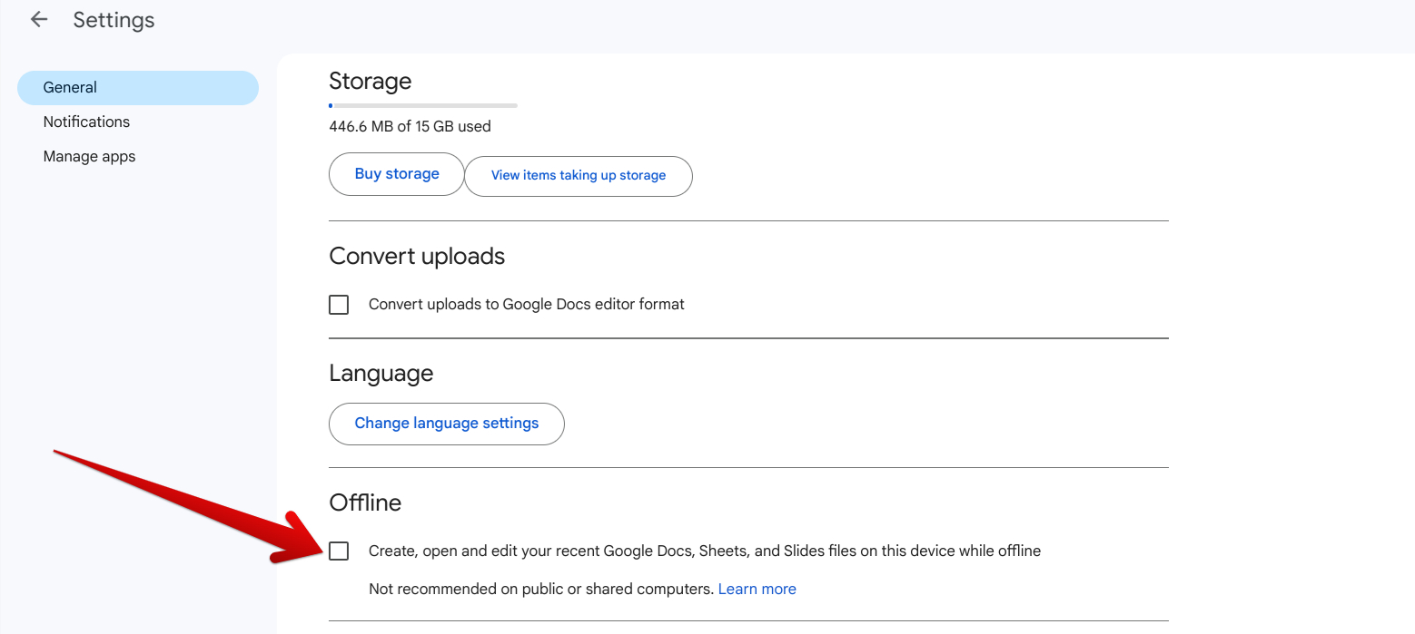 Enabling offline functionality for Google Drive files