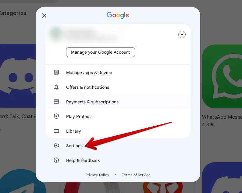 Accessing Play Store settings