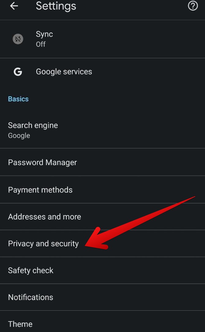 Accessing the "Privacy and security "section in Chrome