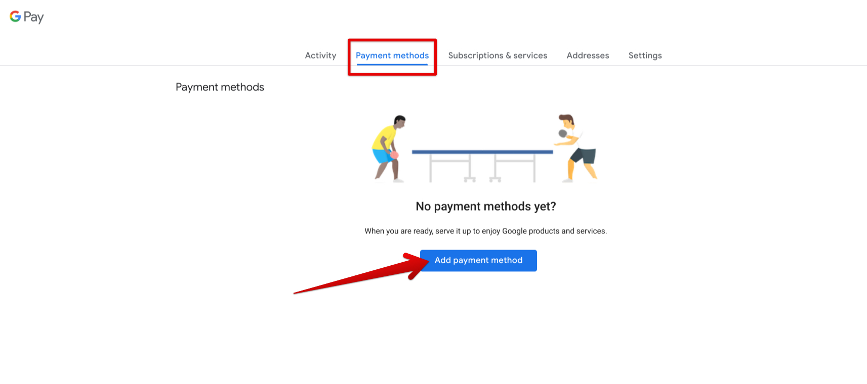 Adding a payment method to Google Pay
