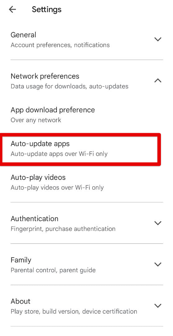 Auto updating apps on Android