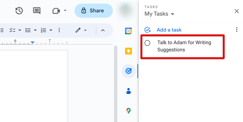 Creating a task in Google Docs
