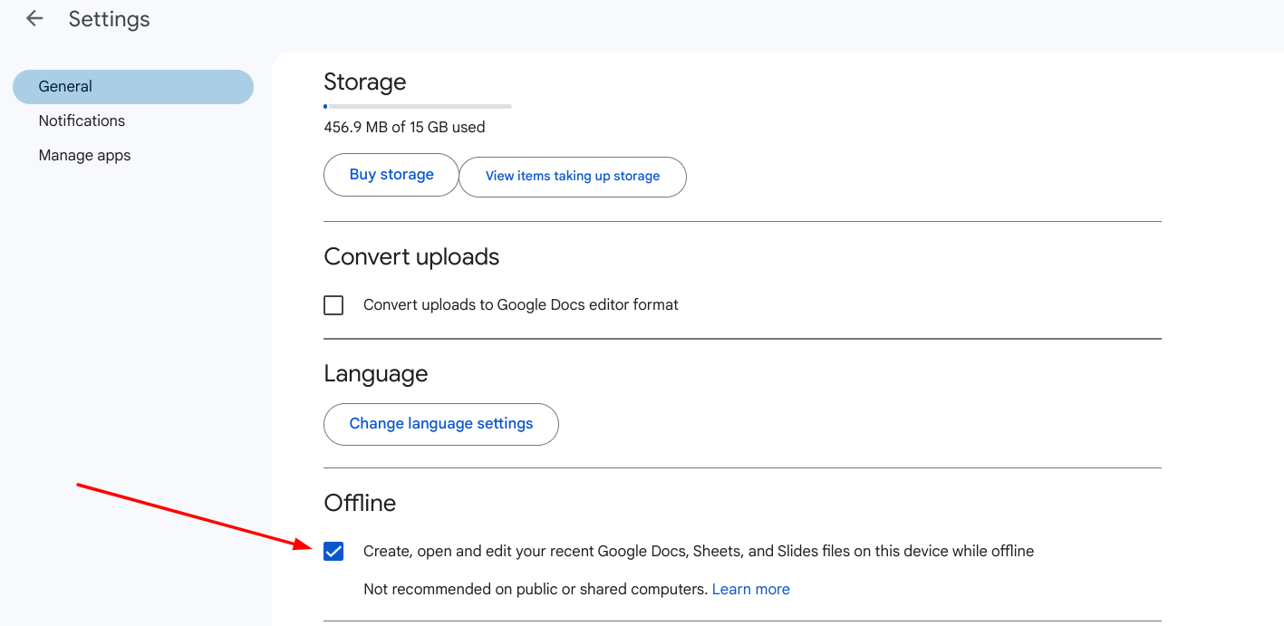 Disabling offline access for Google Drive