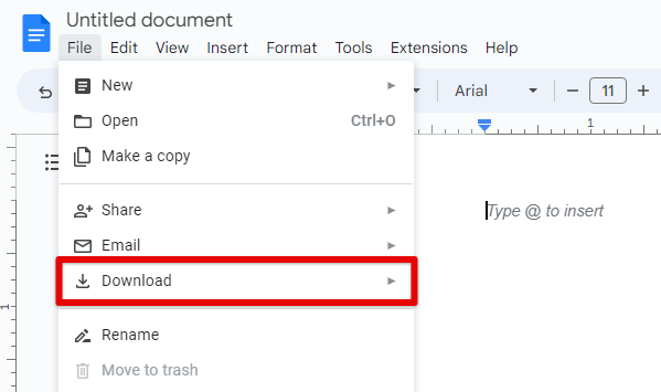 Downloading a document from Google Docs