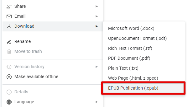 Exporting as EPUB publication
