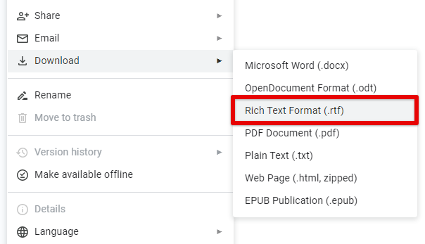 Exporting as rich text format