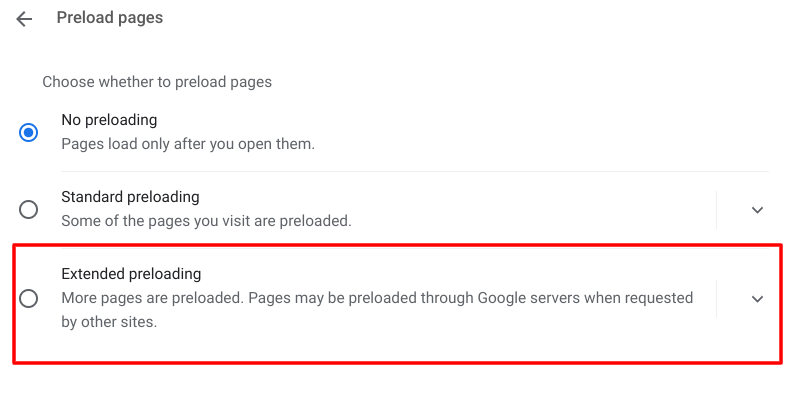 Extended preloading in Google Chrome