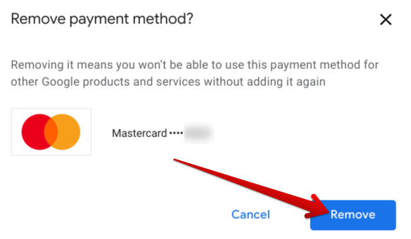 Removing a payment method in Google Pay
