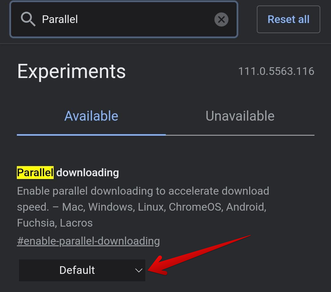 Toggling the "Parallel downloading" Chrome flag