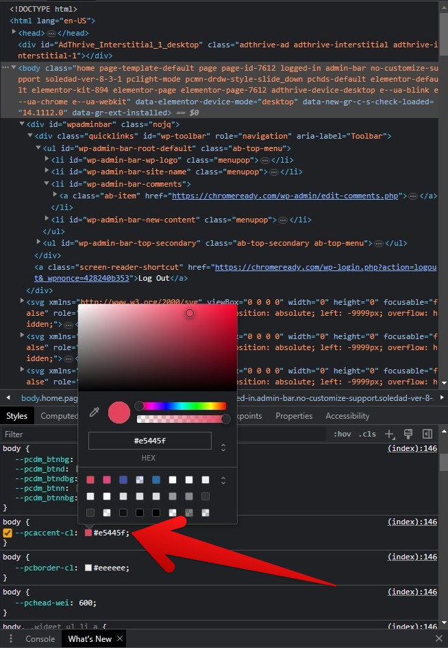 Changing the color of text with DevTools