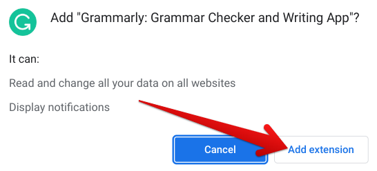 Confirming the installation of Grammarly