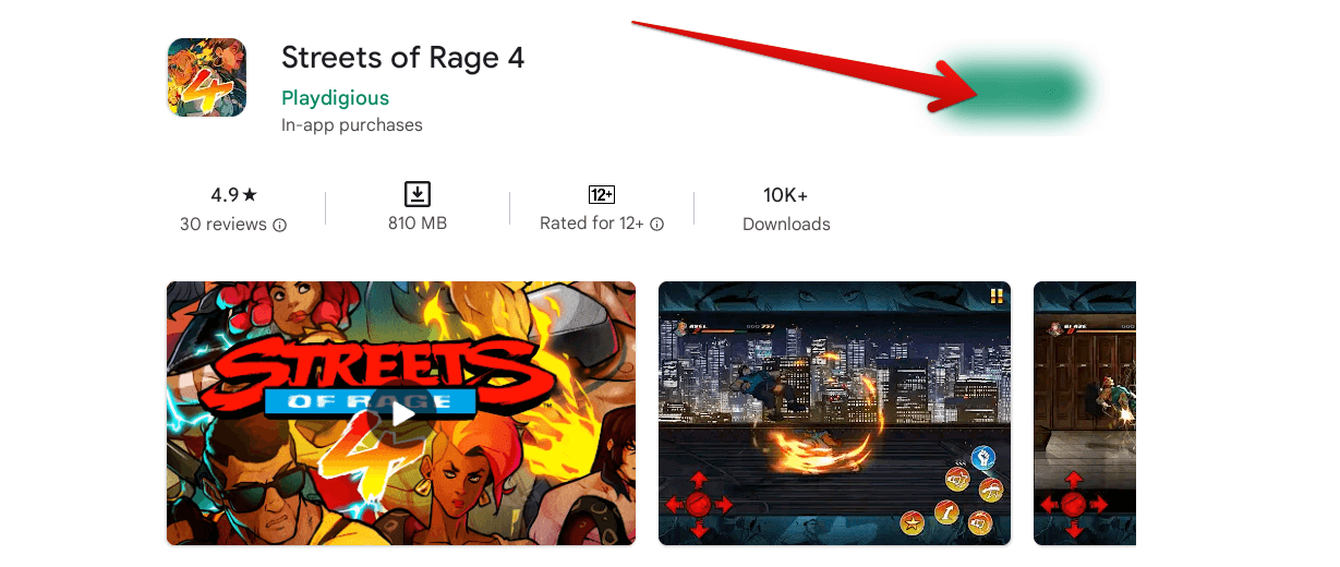 Purchasing Streets of Rage 4 on the Play Store 