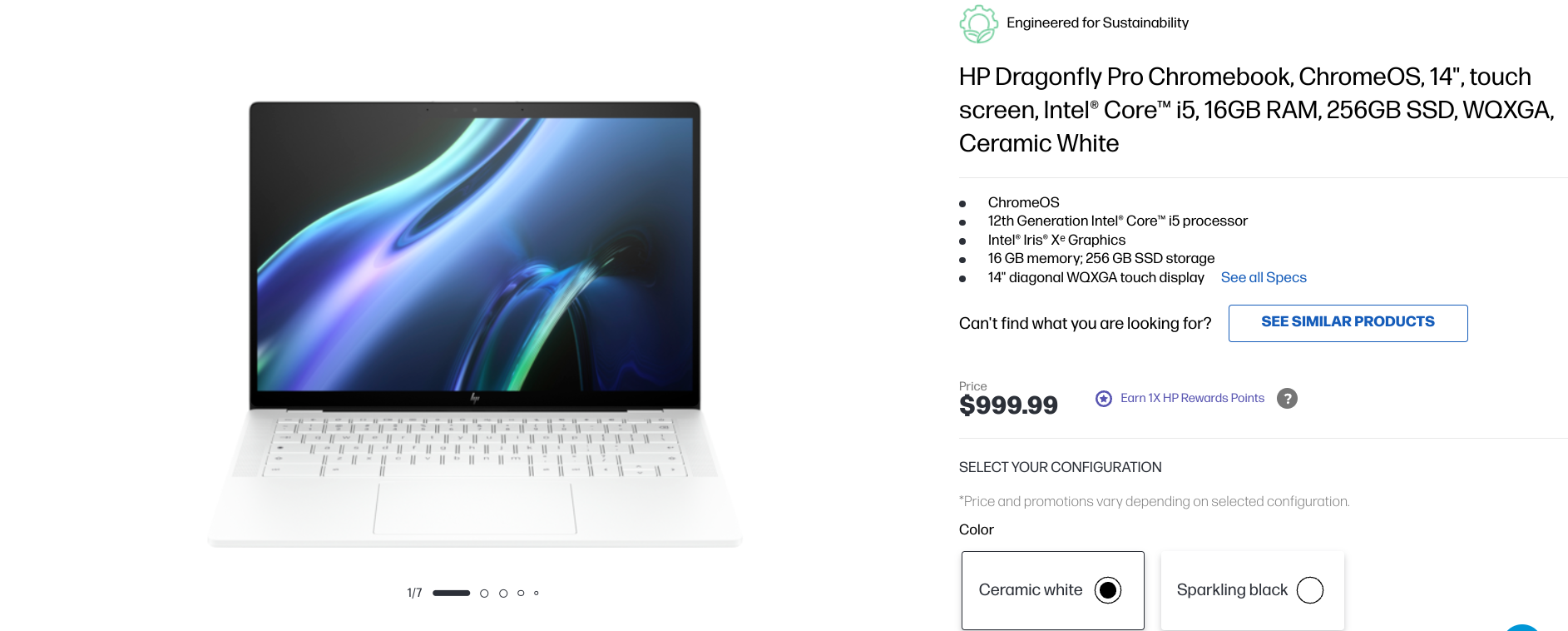 HP Dragonfly Pro Chromebook's product page at HP