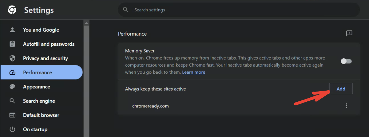 always keeping sites active on chrome option