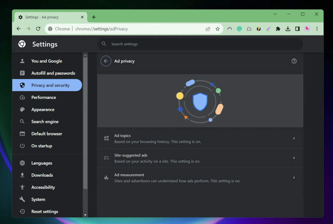 ad privacy setting in chrome