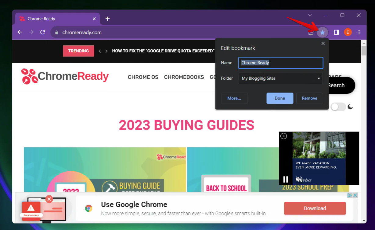 bookmarking a site on chrome