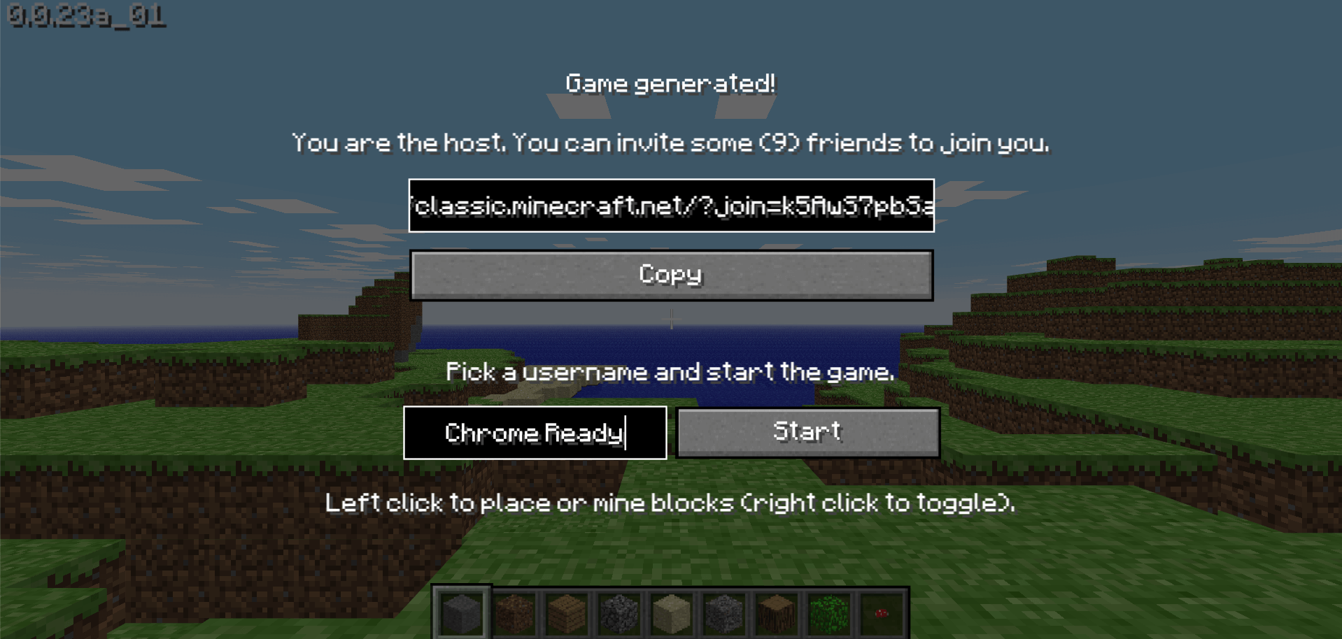 Choosing a username for Minecraft Classic