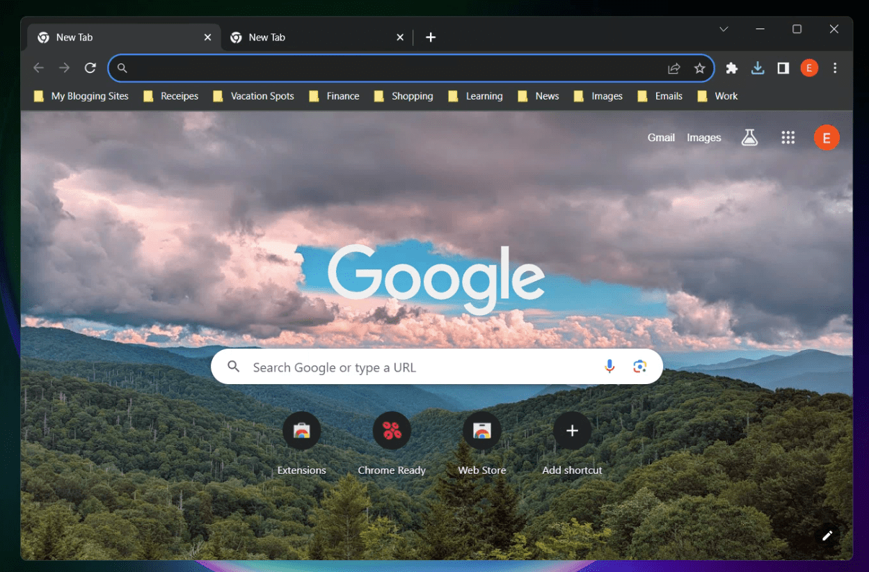 chrome with uploaded image as background
