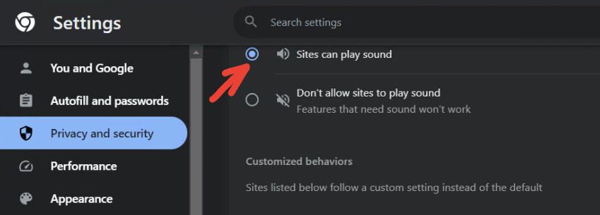 enable sites to play audio in chrome