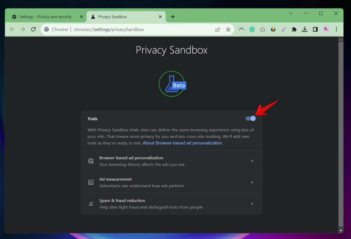 enabling privacy sandbox on chrome