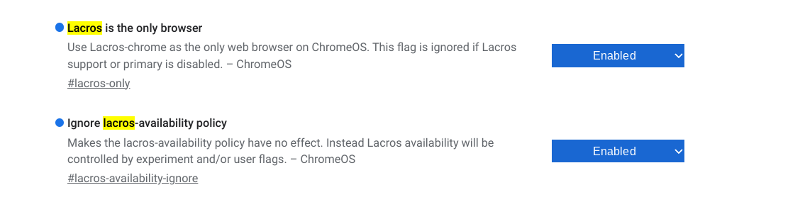 Enabling the required Lacros flags
