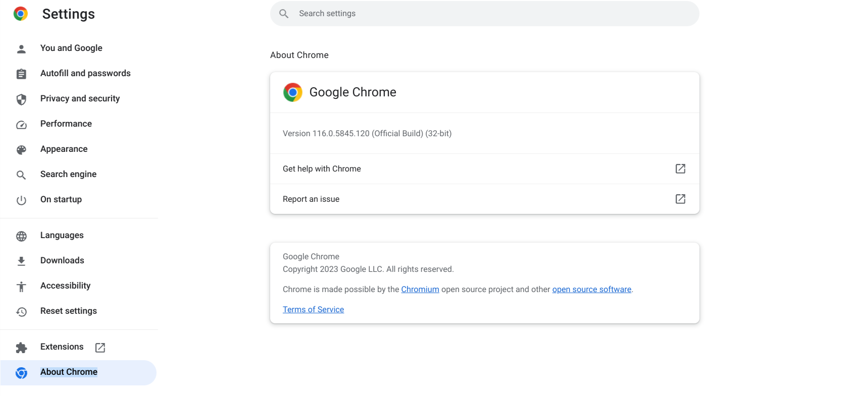 Google Chrome updated on a Chromebook