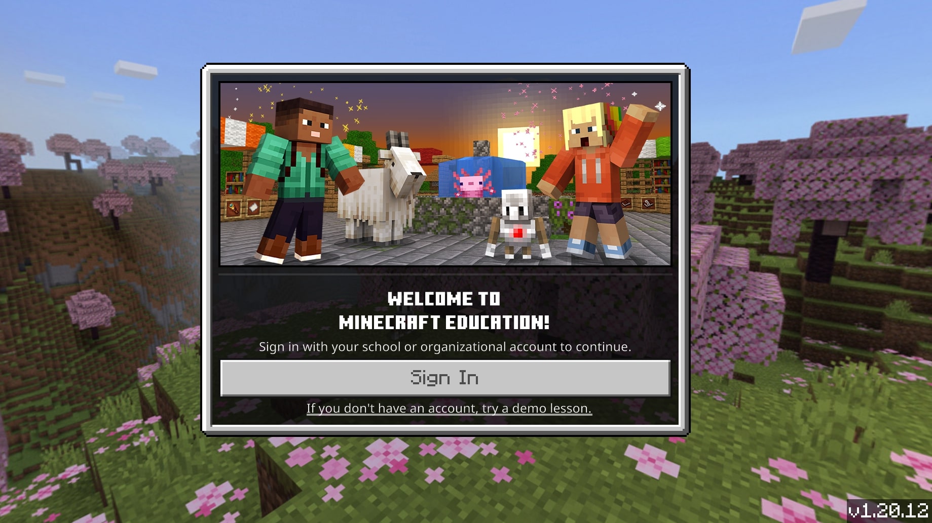 Minecraft Education sign-in screen