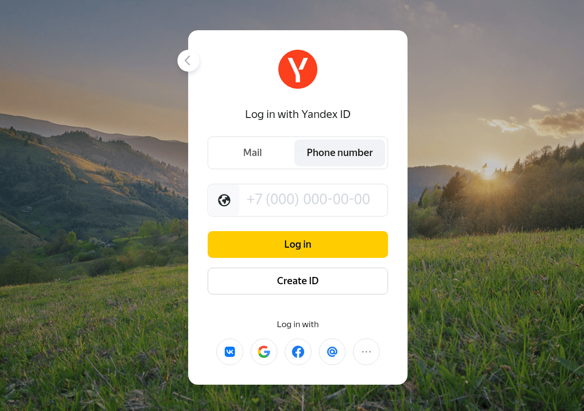 Signing into Yandex to enable cross-sync