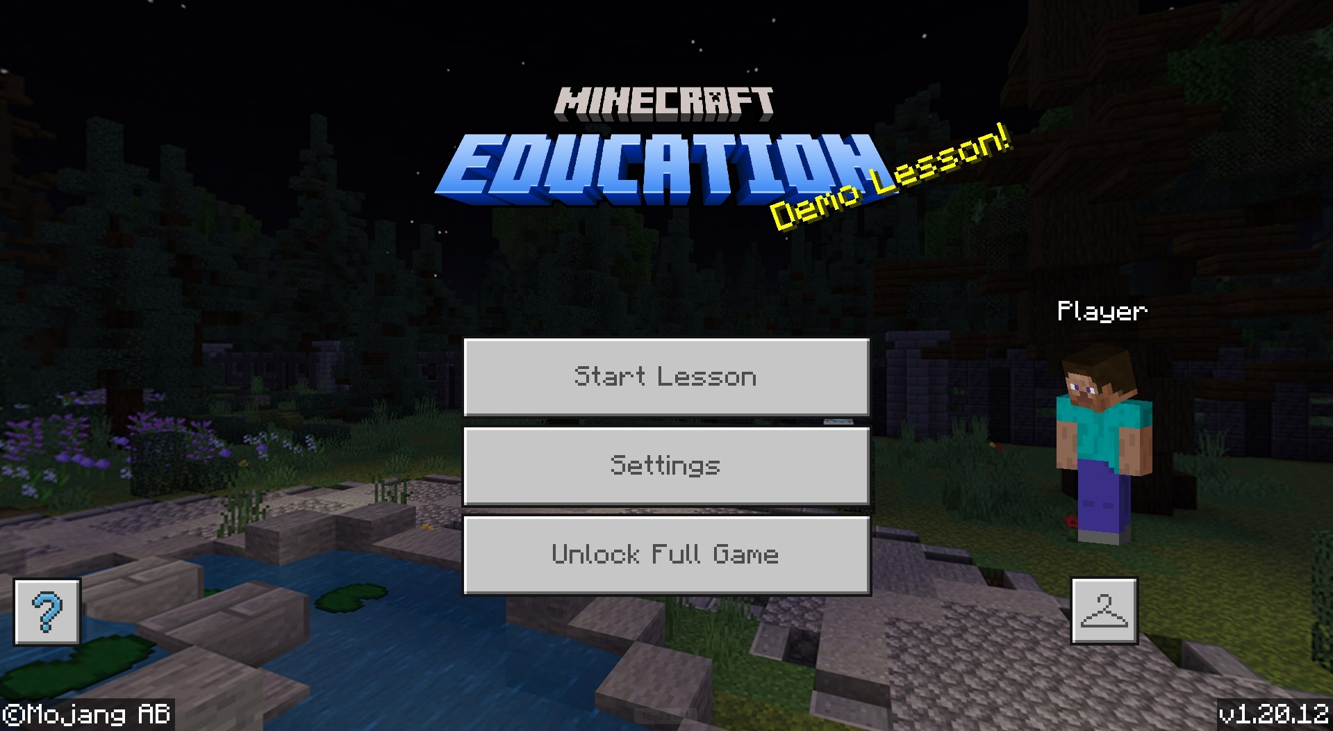 Starting a lesson in the Minecraft Education demo account