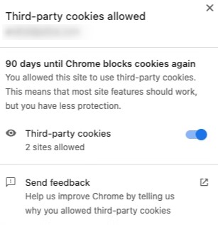 Temporary cookie unblocking on Chrome